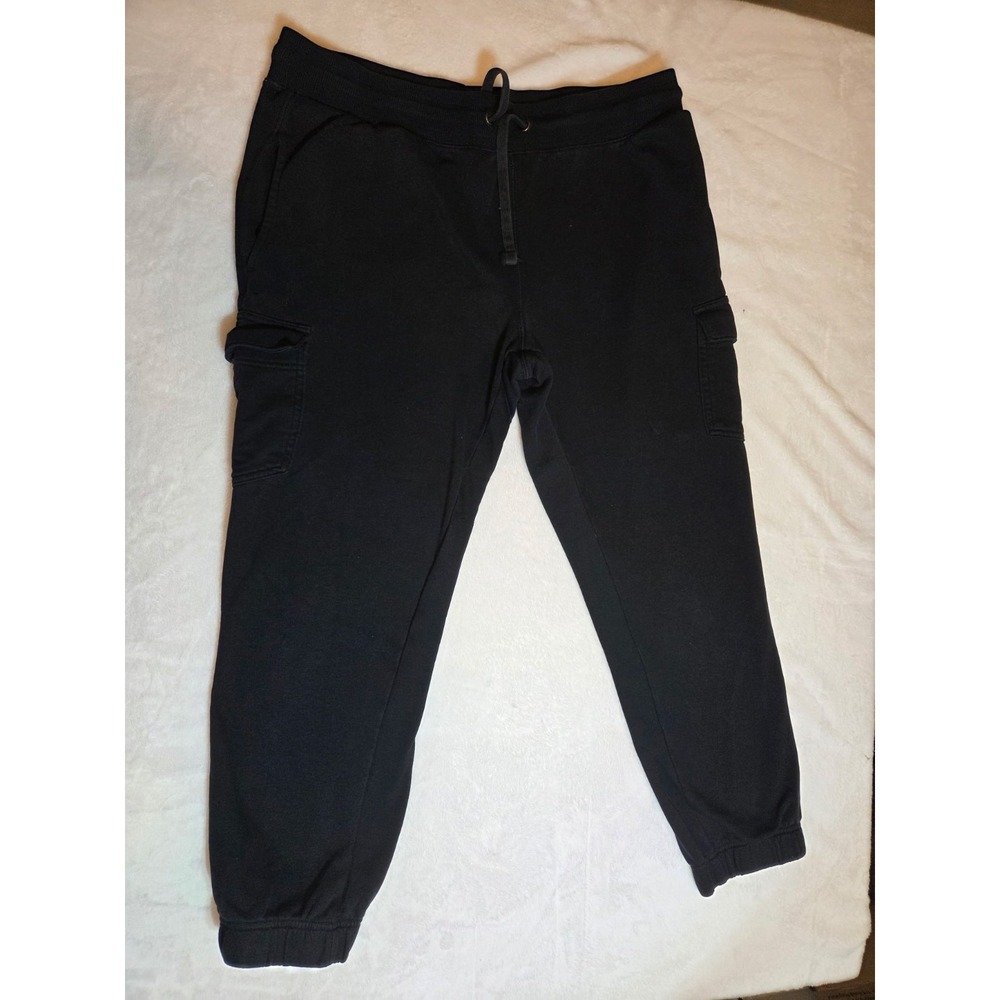 103-Goodfellow & Co Men's L Black Cargo Jogger Sweatpant Drawstring Cotton Blend